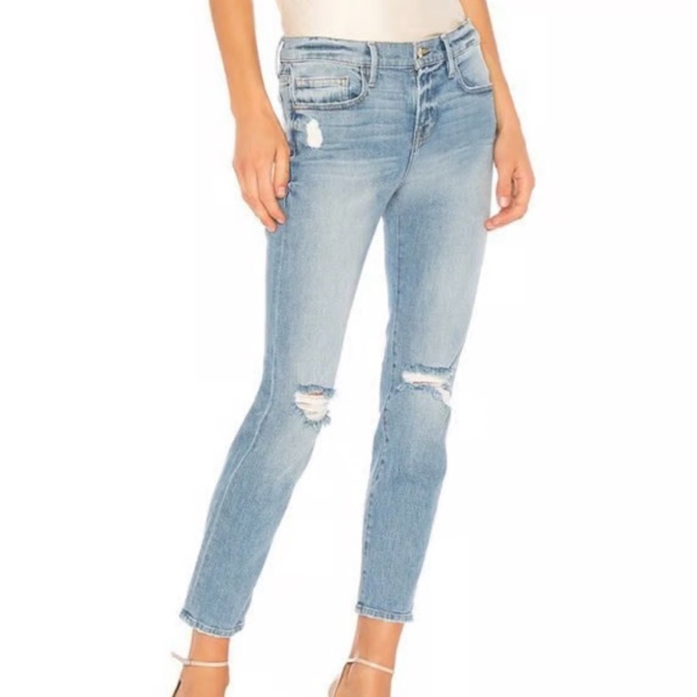 FRAME‎ Le Boy Skinny Jeans 27 Distressed Mid Rise Designer Denim Flawed
